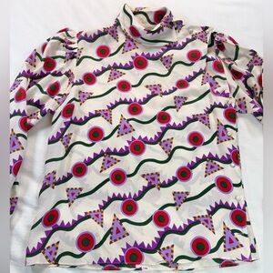 Vintage 80s/90s Silk Abstract Print Side-Button Blouse Size 8